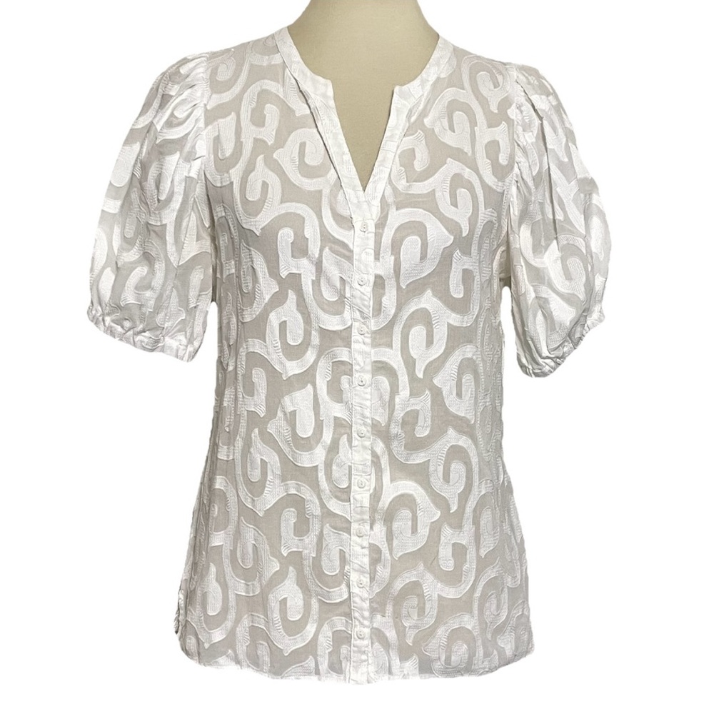 Anne Fontaine Paris White Sheer Puff Sleeve Blouse Size 42 (US 10)